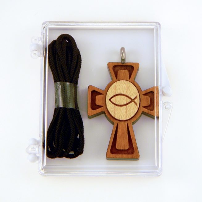 52E - Wooden cross, fish
