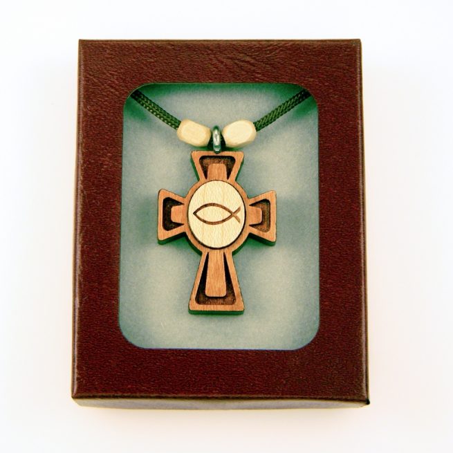 52E - Wooden cross, fish