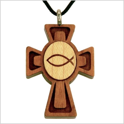 52E - Wooden cross, fish