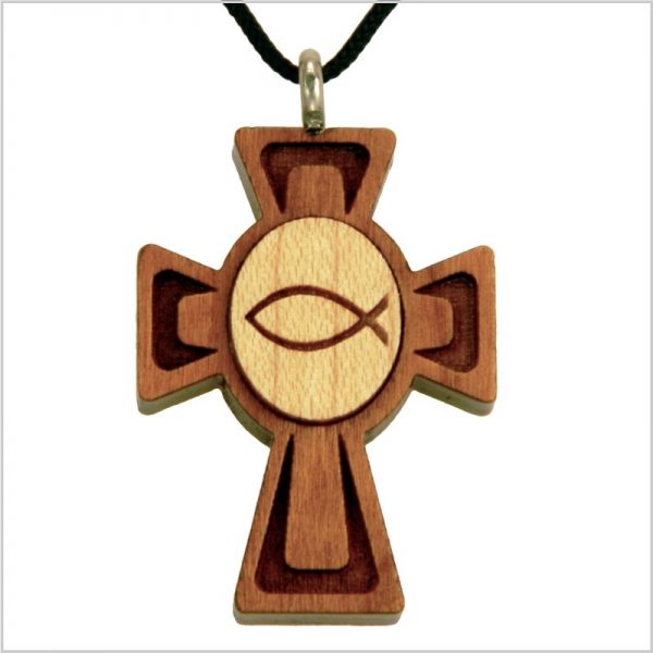 52E - Wooden cross, fish