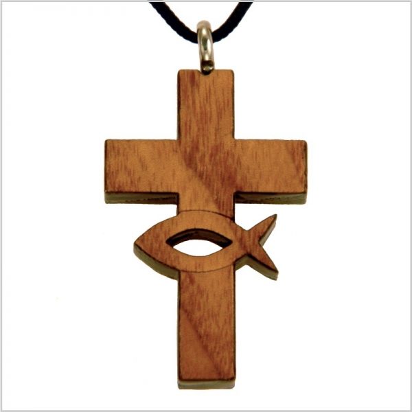 60B - Wooden cross, fish